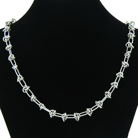 Unisex Stainless Steel Hip Hop Cuban Chain Necklace Bracelet Set Punk Industrial Knot Design Jewelry Silver Tone