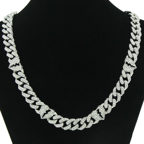 Collana Maglia Cubana Hip Hop Con Ciondolo a Cuore Spezzato Iced Out Strass Gioielli in Lega Per Uomo Donna Streetwear Accessori Moda