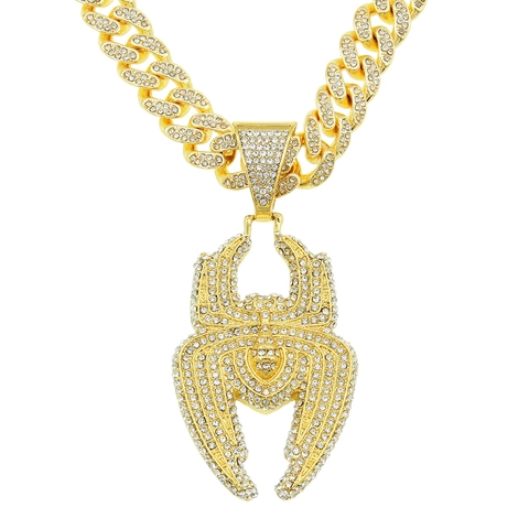 Collana con Ciondolo Ragno in Strass Hip Hop per Uomo Lega Oro Argento Catena a Maglia Cubana Gioielli Streetwear Regalo
