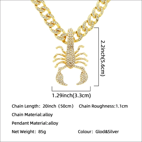Hip Hop Scorpion Pendant Necklace Men Alloy Rhinestone Cuban Chain Personalized Punk Streetwear Jewelry Gold Silver Necklaces