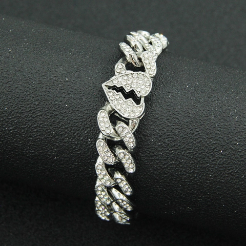 Bracciale Catena Cubana Hip Hop Uomo Con Strass Ciondolo Cuore Spezzato Lega Punk Bangle Gioielli Streetwear Alla Moda