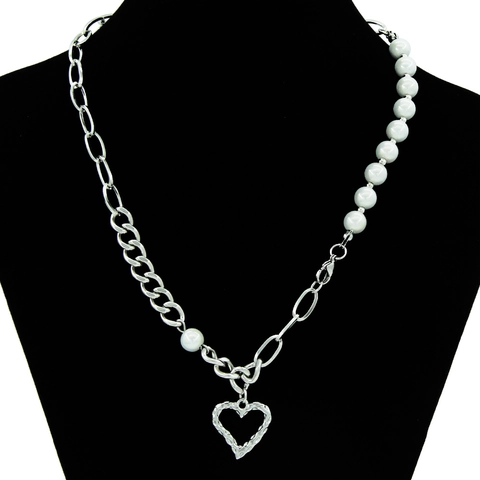 Collana Con Pendente A Cuore Asimmetrica In Acciaio Inossidabile Da Donna Con Perle Artificiali Girocollo Di Moda Gioielli