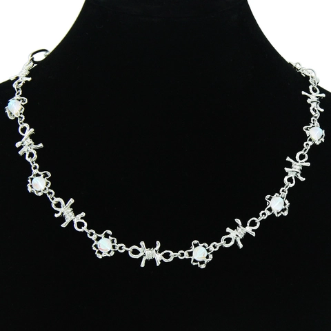 Collana Punk Filo Spinato Acciaio Inossidabile Strass Iridescente Intarsiato Hip Hop Streetwear Catena Donna Gioielli