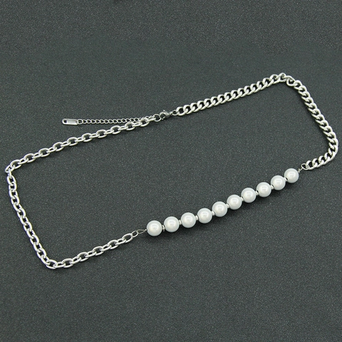 Collar de Cadena de Acero Inoxidable con Empalme Asimétrico Perla Artificial Joyería para Mujer Hombre Estilo Punk