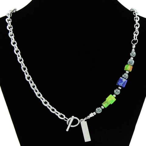 Ins Style Titanium Steel Hematite Necklace Bracelet Colorful Geometric Cube Bead Splicing Punk Industrial Unisex Jewelry