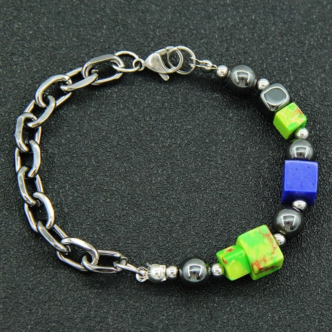 Spleißarmband Bunte Quadratische Katzenauge Perlen Titanstahl Hämatit Rundsteine Hip Hop Schmuck Unisex