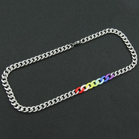 Hip-Hop-Panzerkette Unisex Eisen Regenbogen Spleiß Silberkette Streetwear Mode Schmuck Halskette Accessoire