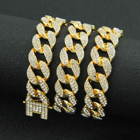 Collana a Maglia Cubana da Uomo Hip Hop Iced Out in Lega con Strass Oro Argento Miami Choker Gioielli per Festa