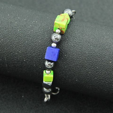 Spleißarmband Bunte Quadratische Katzenauge Perlen Titanstahl Hämatit Rundsteine Hip Hop Schmuck Unisex