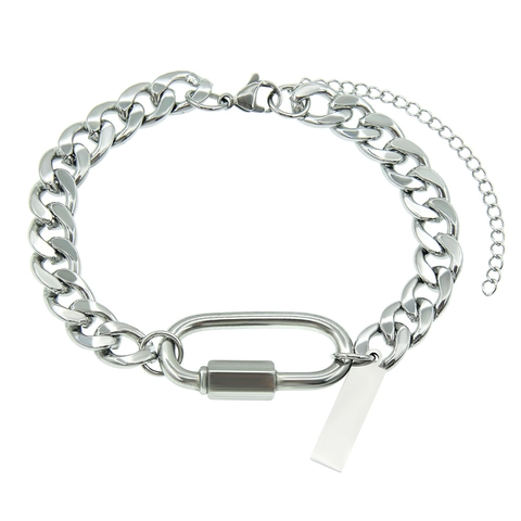 Bracciale a Catena Cubana in Acciaio al Titanio Minimalista per Uomo Donna Stile Industriale Con Moschettone e Targhetta