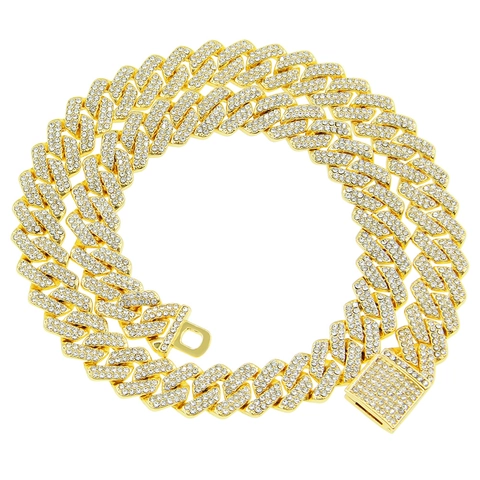 Collana a Catena Cuban Link Iced Out Hip Hop Uomo Lega con Strass Streetwear Accessori Gioielli Catena Girocollo