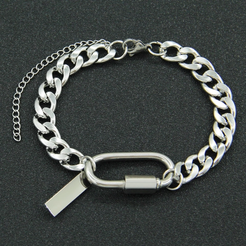 Minimalistisch Titaniumstaal Cubaanse Ketting Armband Voor Dames Heren Industriële Stijl Curb Chain Met Karabijnhaak