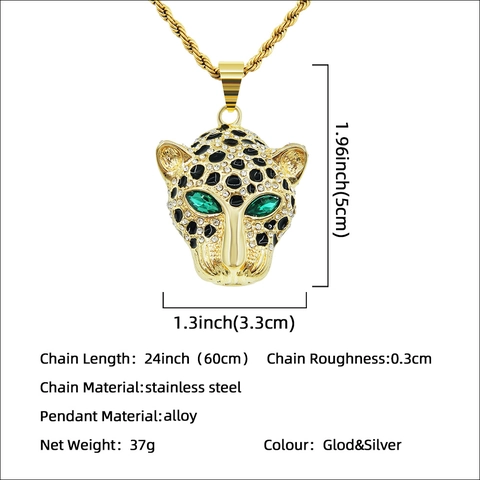 Collana Con Pendente a Testa di Leopardo in Lega Hip Hop Con Strass Catena a Corda in Acciaio Inossidabile Gioielli Punk Uomo