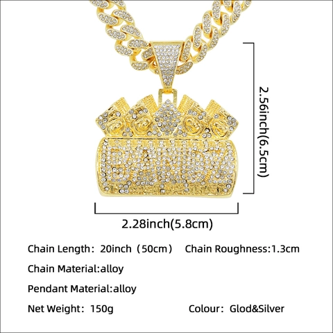 Collana con Pendente a Forma di Sacco di Soldi Dollaro Hip Hop in Lega con Strass Catena Cubana Gioielli da Uomo Streetwear
