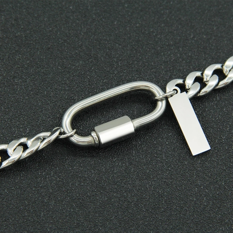 Edelstahl Panzerkette Armband Mit Karabinerverschluss Und Blankem Anhänger Verstellbarer Hip Hop Schmuck Unisex
