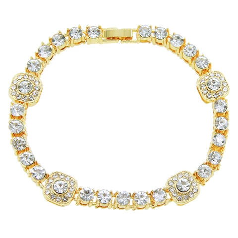 Bracelet de Tennis Hip Hop en Alliage de Zinc avec Strass Unisexe Iced Out Carré Géométrique Chaîne Épissée Bijoux Cadeau