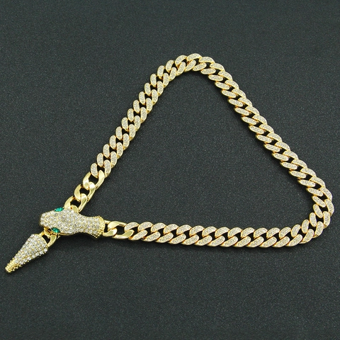 Hip Hop Panzerkette Schlangenkopf Halskette Für Herren Legierung Strass Grüne Augen Anhänger Streetwear Individueller Schmuck