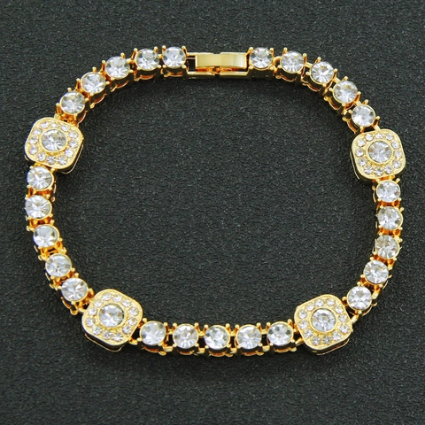 Hip Hop Iced Out Rhinestone Tennis Bracelet For Men Women Zinc Alloy Gold Silver Plated Sparkling Jewelry For Party Gift
