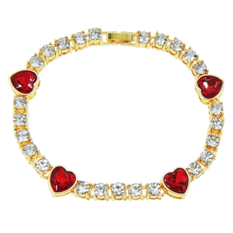 Bracelet Tennis en Forme de Cœur de Style Hip Hop pour Hommes Femmes Alliage Incrusté de Strass à une Seule Rangée