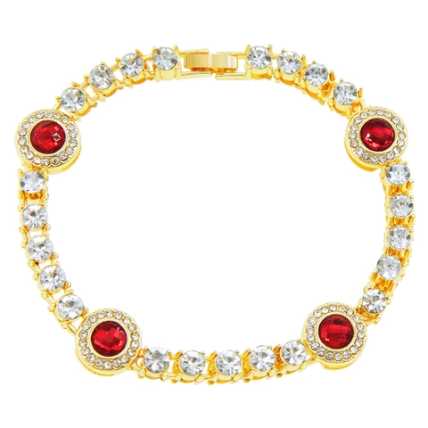 Bracciale Hip Hop da Uomo con Strass Iced Out Lega Placcata Oro Argento Pietra Rossa Tonda Catena Tennis Personalizzata Gioielli Streetwear