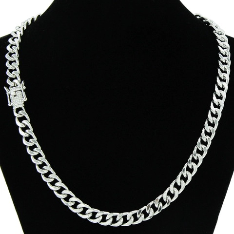 Collana a Catena Cubana da Uomo Hip Hop Argento Con Chiusura a Scatola in Strass Gioielli Punk Streetwear Collana Geometrica