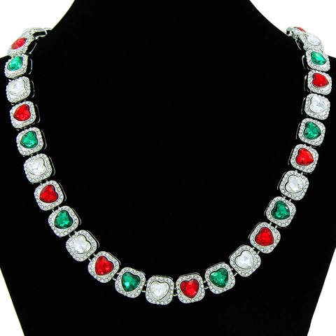 Αλυσίδα Hip Hop Men Cuban Link Necklace Κράμα Πολύχρωμη Καρδιά Στρας Pave Iced Out Bling Μενταγιόν Καρδιά Κοσμήματα