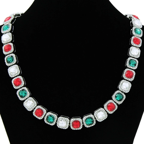 Collar de Cadena Cubana Hip Hop Iced Out con Diamantes de Imitación Coloridos Aleación de Plata Hombre Joyería Streetwear