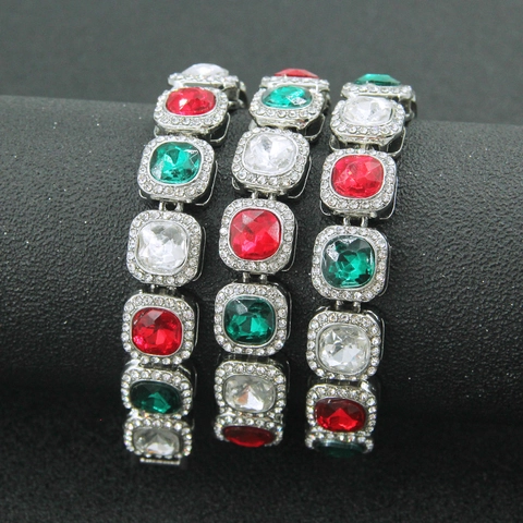 Collana a Catena Cubana Iced Out da Uomo In Lega di Zinco Con Strass Quadrati Multicolore Cristallo Streetwear Uomo
