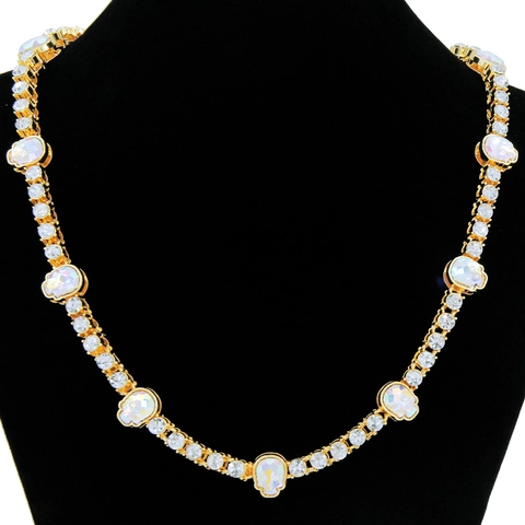 Collana e Braccialetto con Teschi Colorati in Strass Maglia Cubana Hip Hop Lega Intarsiata Gioielli Punk Gotici per Uomo Donna