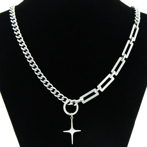 European American Stainless Steel Stitching Necklace Star Pendant Cuban Chain Rectangular Link Clavicle Chain Jewelry