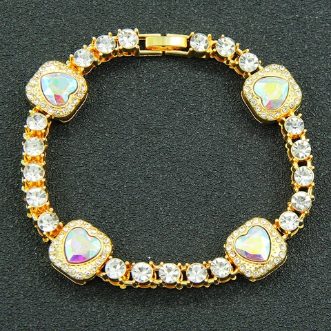 Bracciale Uomo Hip Hop Iced Out Lega Di Zinco Forma Di Cuore Strass Iridescente Intarsio Gioielli