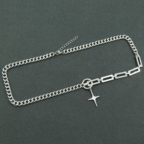 European American Stainless Steel Stitching Necklace Star Pendant Cuban Chain Rectangular Link Clavicle Chain Jewelry