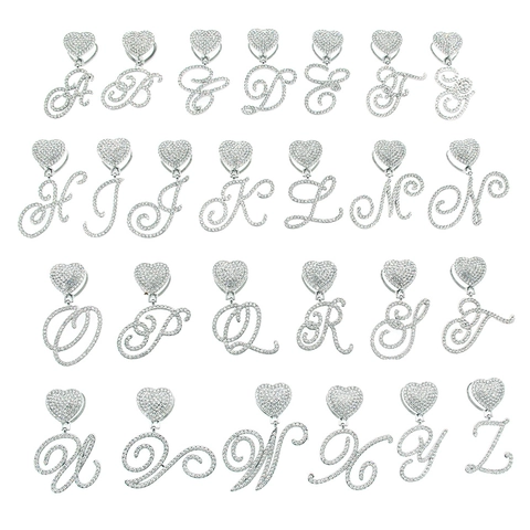 Collar Con Colgante de Letra Inicial Alfabeto de Diamantes de Imitación Iced Out Para Hombre Mujer Hip Hop Cierre de Corazón Cadena Cubana