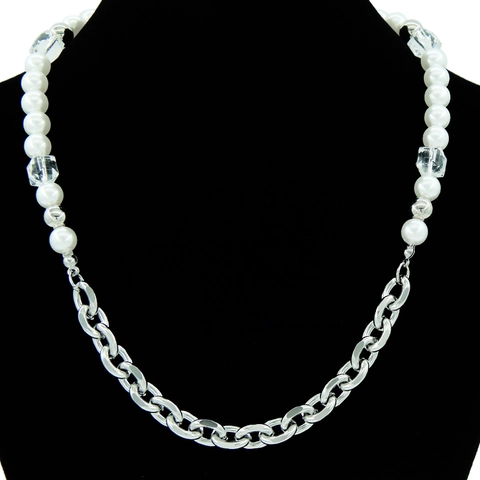 Collana in Acciaio al Titanio con Perle Artificiali Streetwear Stile Industriale Perle di Cristallo Gioielli Unisex
