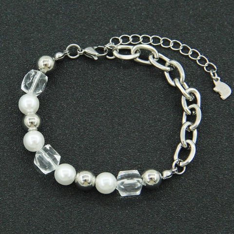 Bracciale Punk Unisex Acciaio Titanio Perla Artificial Sintetica Künstliche Perle Cristallo Giunzione Catena Spessa Accessorio Tendenza