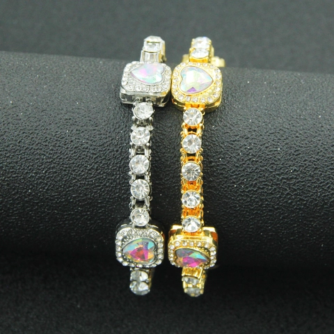 Bracciale Uomo Hip Hop Iced Out Lega Di Zinco Forma Di Cuore Strass Iridescente Intarsio Gioielli