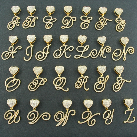 Collar con Colgante de Letra Inicial de Alfabeto Hip Hop Iced Out de Aleación con Strass Cierre de Corazón Cadena Cubana Joyería