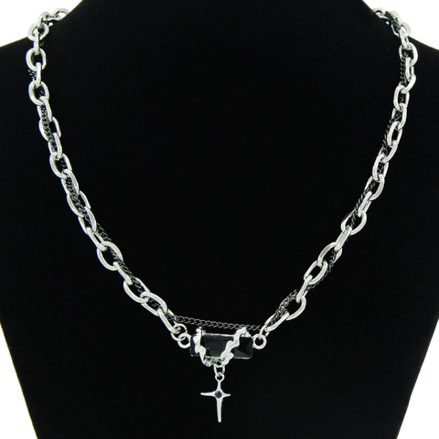 Punk Gothic Titanium Staal Schakelketting Ketting Armband Unisex Hip Hop Sieraden Kruis Zwart Strass Mode Accessoire