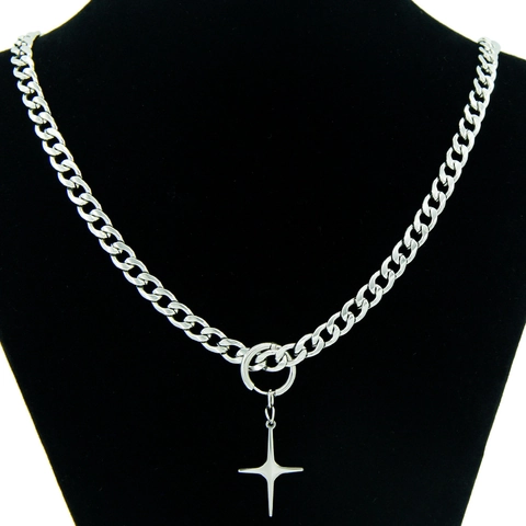 Collana con Pendente a Stella in Acciaio Inossidabile Catena Cubana Punk per Donna Gioielli Street Style Fashion Hip Hop