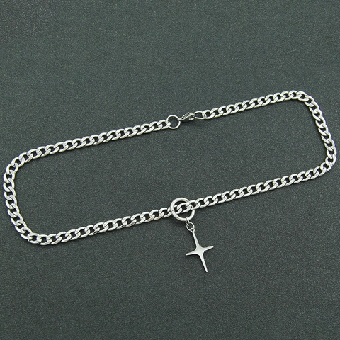 Collana con Pendente a Stella in Acciaio Inossidabile Catena Cubana Punk per Donna Gioielli Street Style Fashion Hip Hop