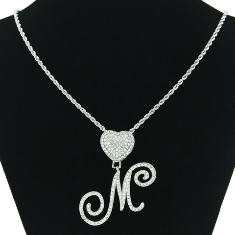 Collar Con Colgante de Letra Inicial Alfabeto de Diamantes de Imitación Iced Out Para Hombre Mujer Hip Hop Cierre de Corazón Cadena Cubana