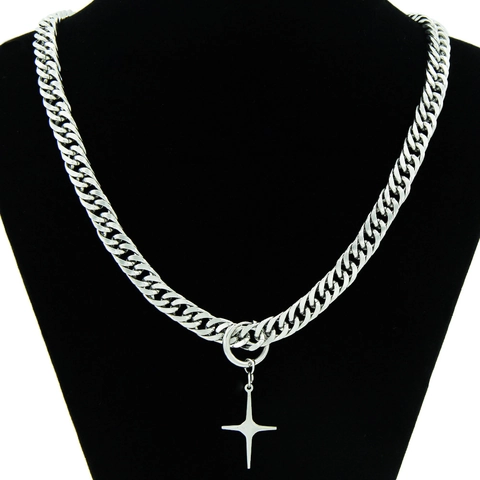 Collana con Ciondolo a Stella in Catena a Grumet in Acciaio al Titanio Hip Hop Gioielli Punk Strass per Uomo Donna