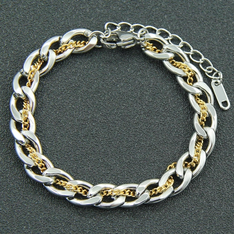 Hip Hop Titanstahl Zweilagiges Cuban Chain Armband Gold Silber Verschlungenes Verstellbares Metall Handschmuck Für Unisex