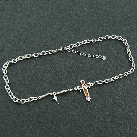 Gothic Molten Cross Pendant Necklace For Men Women Stainless Steel Industrial Drip Punk Star Charm Cuban Chain Jewelry
