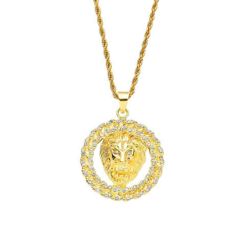 Collana con Ciondolo a Testa di Leone Hip Hop Con Catena a Corda in Acciaio Inossidabile per Uomo Donna Gioielli Iced Out Strass