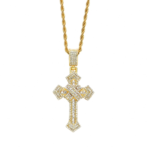 Hip Hop Voll Strass Kreuz Anhänger Halskette Herren Damen Zinklegierung Gepflasterter Schmuck Mit Edelstahl Seilkette Zubehör