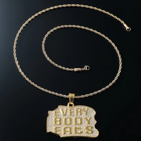 Hip Hop EVERY BODY EATS Letter Pendant Necklace Iced Out Rhinestone Alloy Stainless Steel Rope Chain For Men Women Jewelry