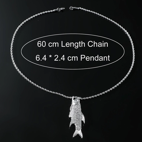 Hip Hop Carp Pendant Necklace Alloy Rhinestone Encrusted Fish Shape Rope Chain Fashion Streetwear Jewelry For Men And Women