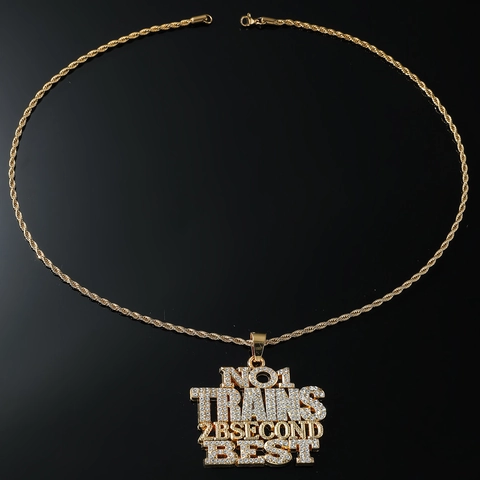 Collana Hip Hop con Ciondolo a Lettera in Lega Oro e Strass con Catena a Corda in Acciaio Inossidabile per Uomo Donna Gioielli Streetwear