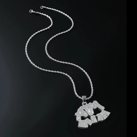 Collana con Ciondolo a Lettera ATM MAMA Hip Hop Iced Out per Uomo Donna Gioielli in Lega con Strass e Catena a Corda